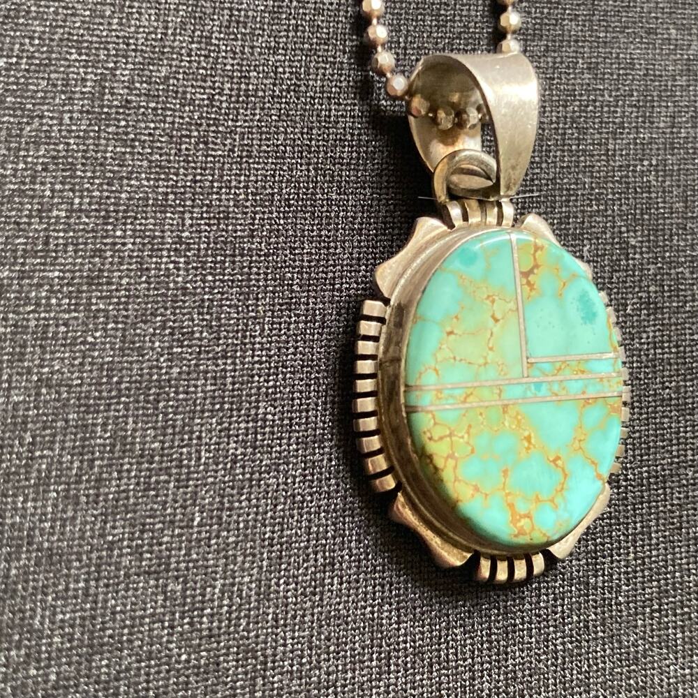 Spider Web Turquoise Sterling Navajo Necklace & Earring Set 925 - Picture 5 of 15